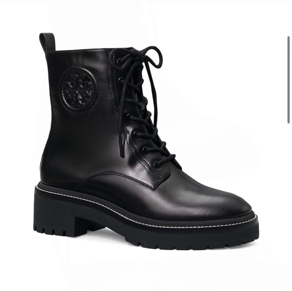 Tory Burch Miller Logo Leather Lug Sole Booties - Picture 2 of 5